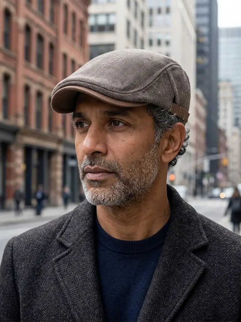 Herringbone Wool Flat Cap for Men