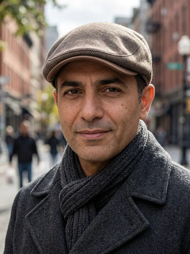 Herringbone Wool Flat Cap for Men