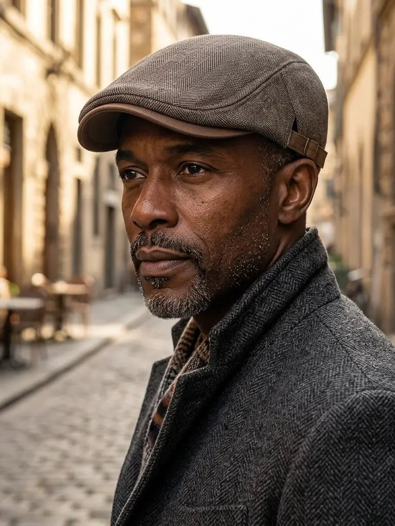 Herringbone Wool Flat Cap for Men