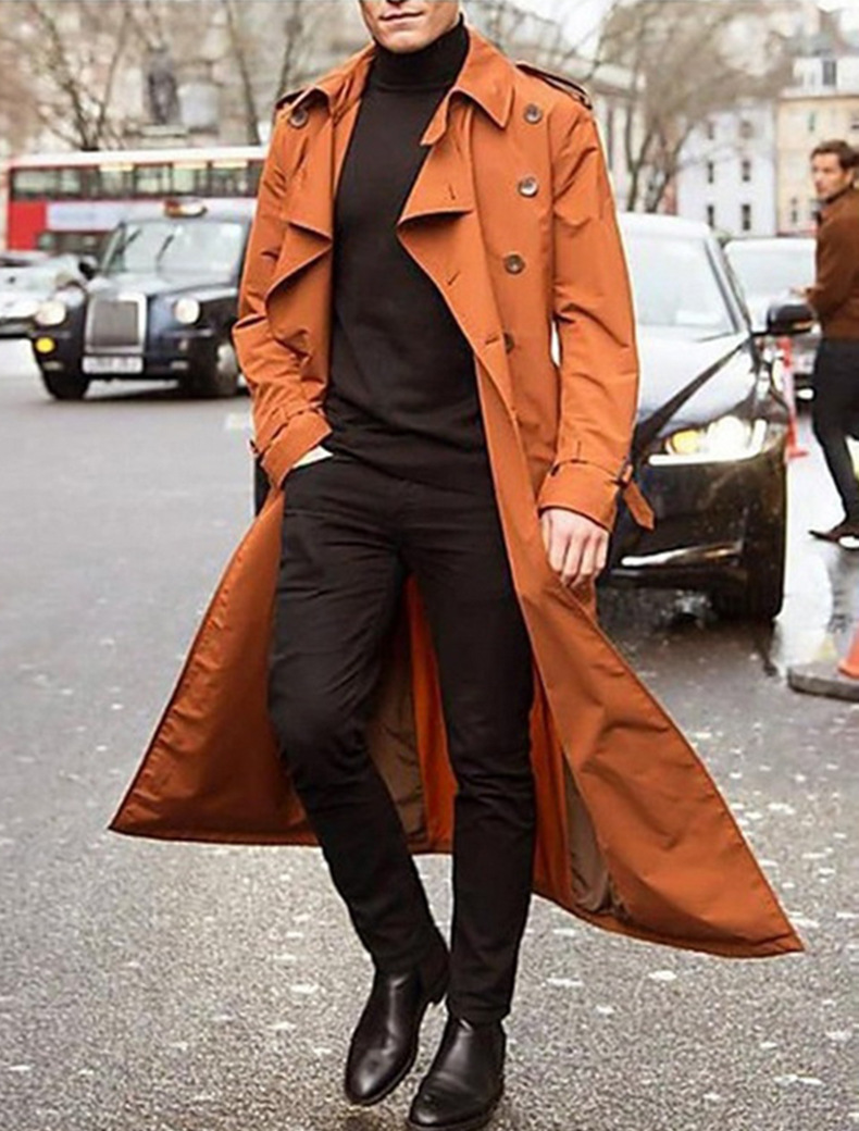 Notched Lapel Trench Coat for Men