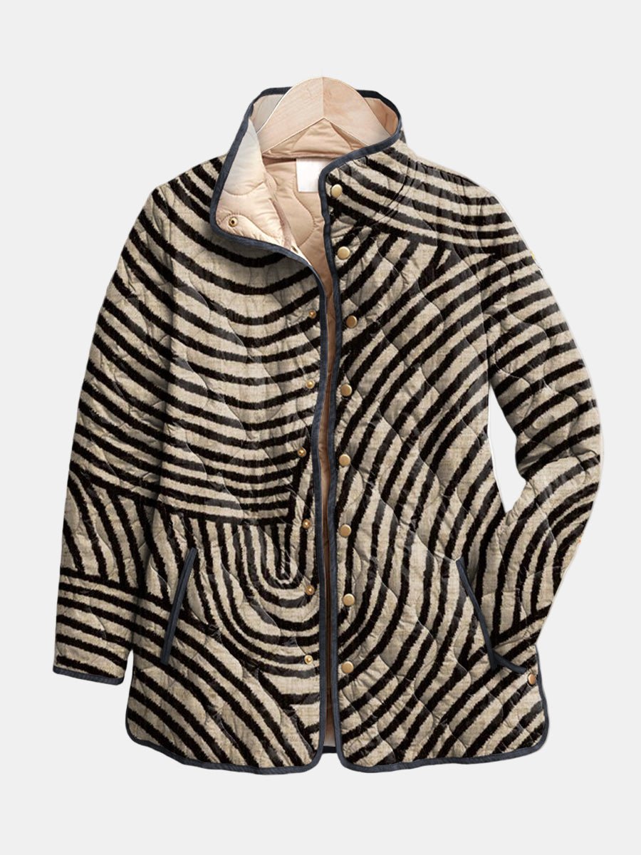Retro Print Quilted Jacket for Women