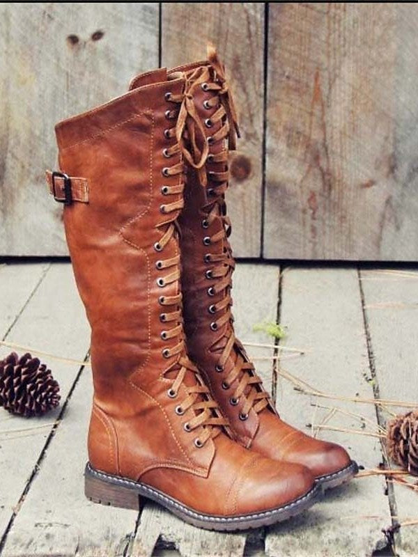 Lace Up Knee High Boots for Women