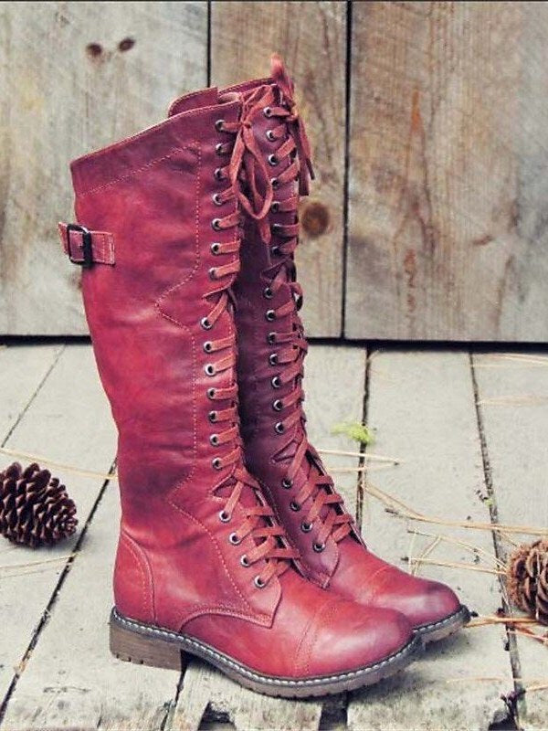 Lace Up Knee High Boots for Women