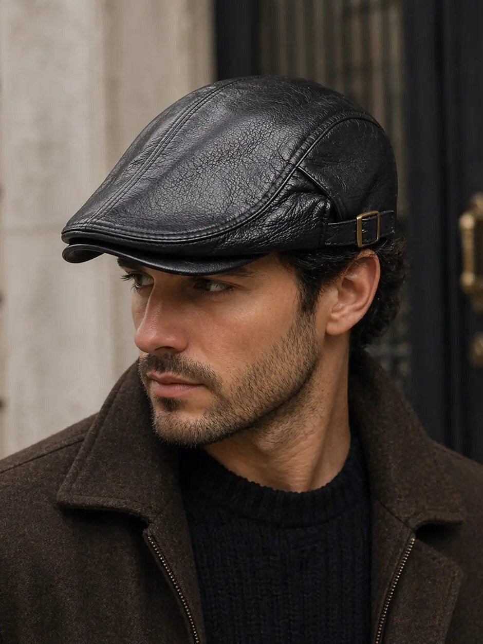 Leather Flat Cap for Men