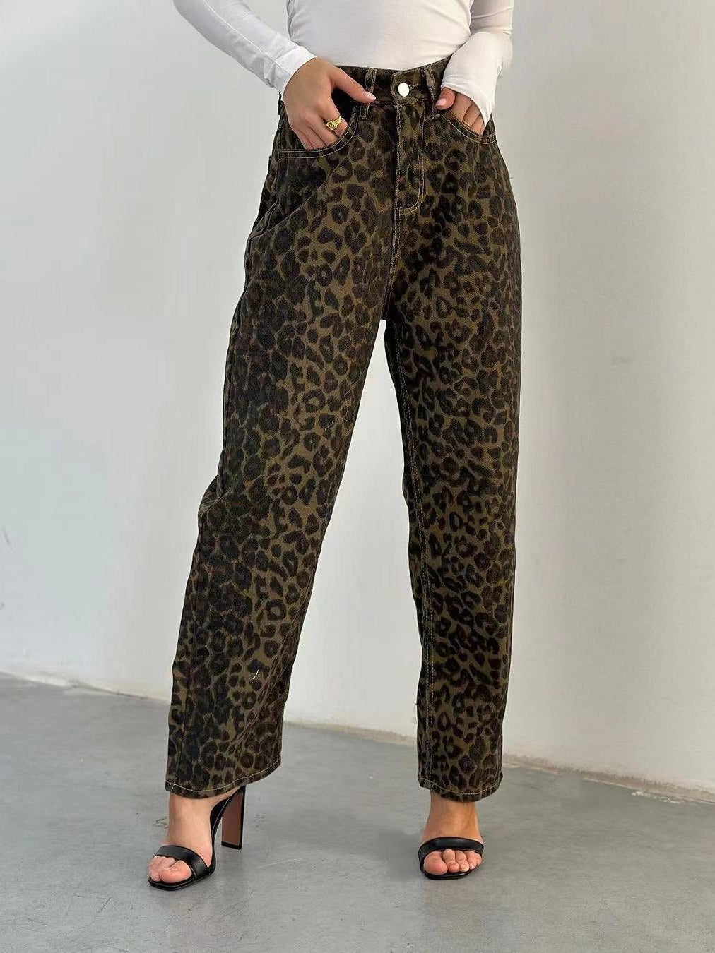 Leopard Print Straight Leg Jeans for Women