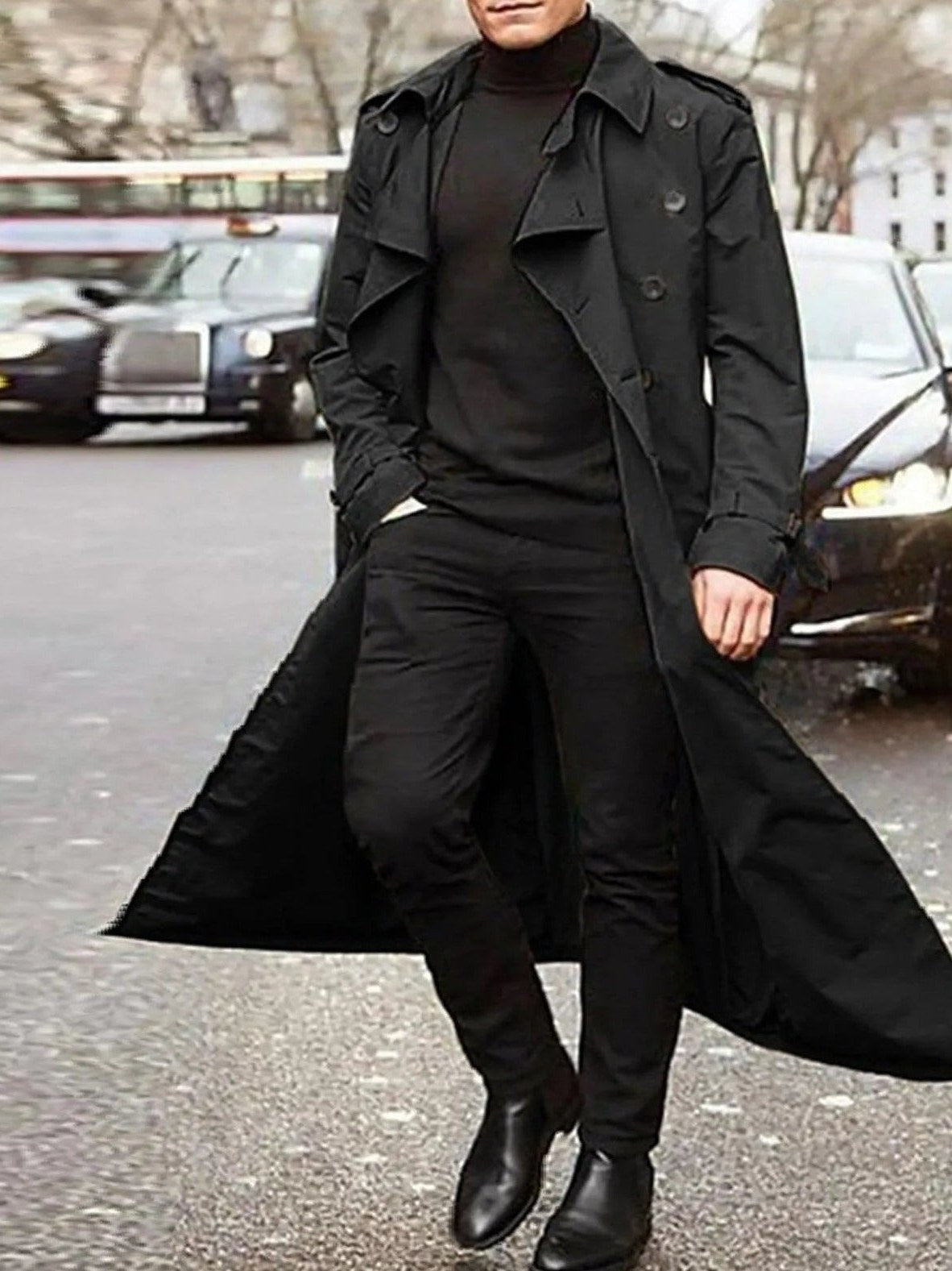 Notched Lapel Trench Coat for Men