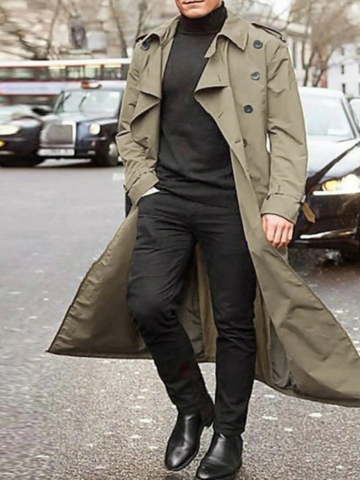 Notched Lapel Trench Coat for Men