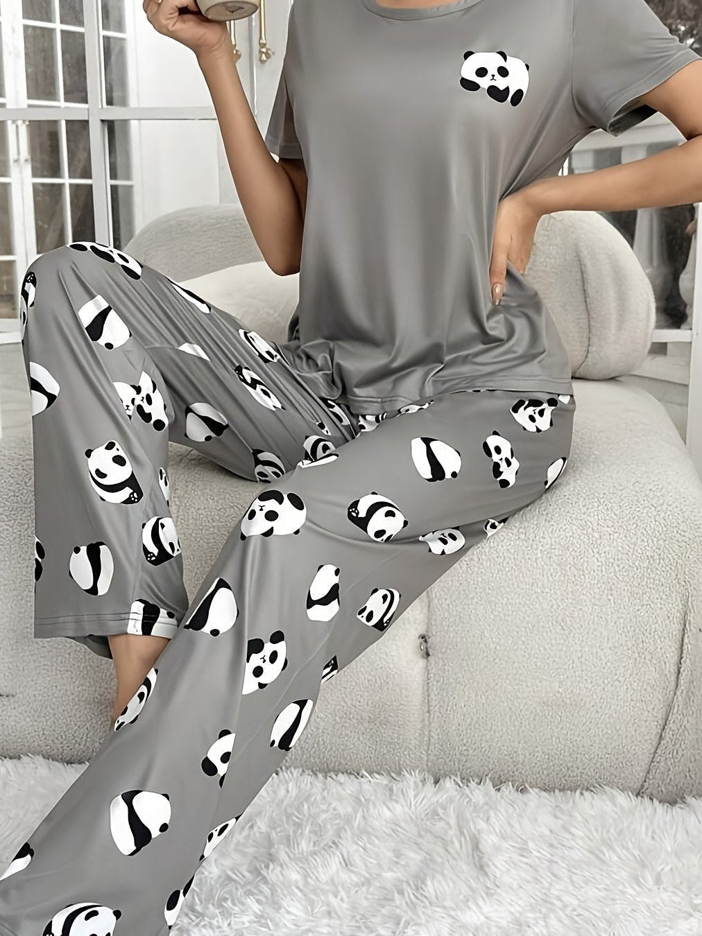 Panda Print Pajama Set for Women