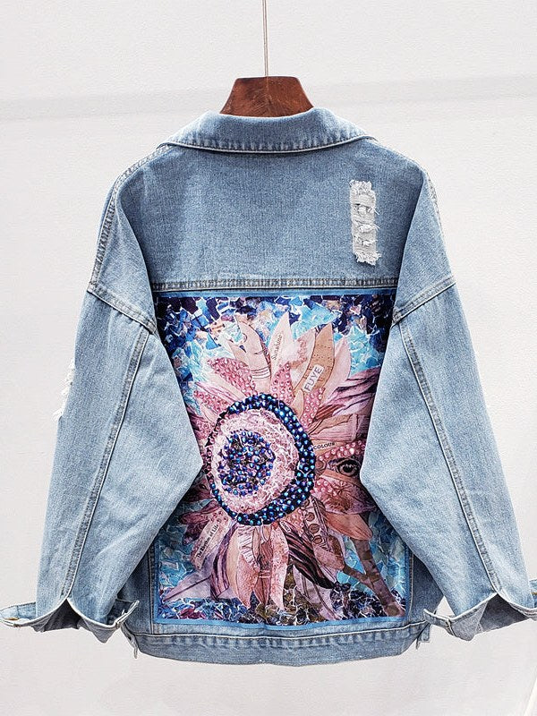 Printed Denim Jacket for Women