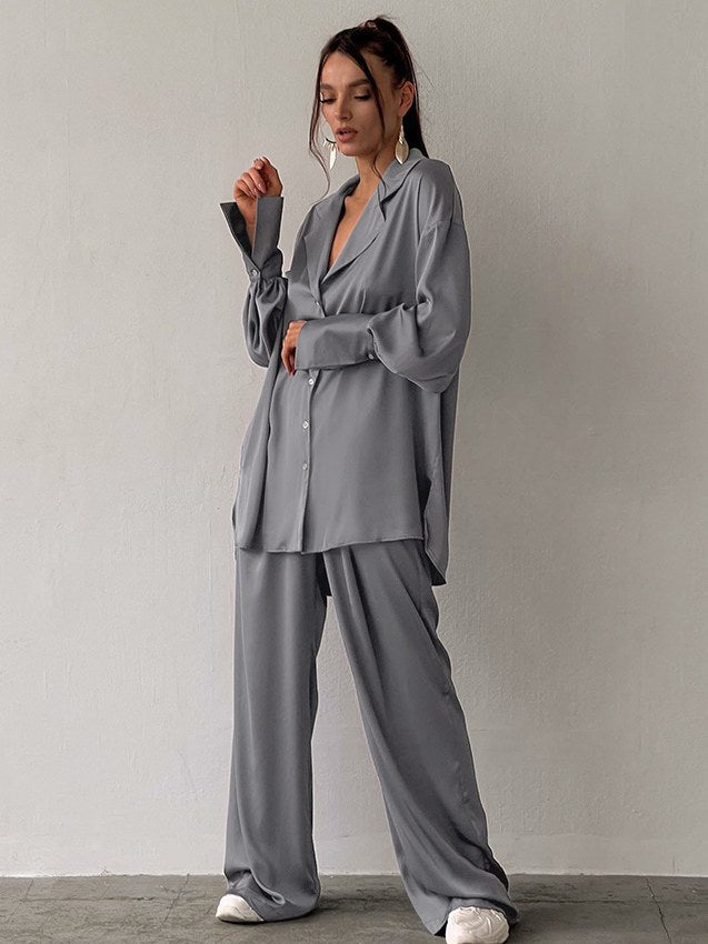 Relaxed Satin Pajama Set for Women