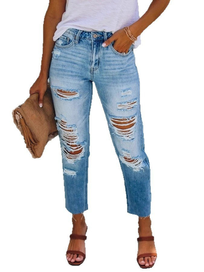 Ripped Straight Leg Jeans for Women