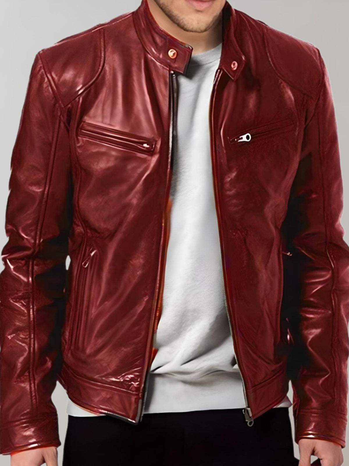 Zip Leather Jacket for Men