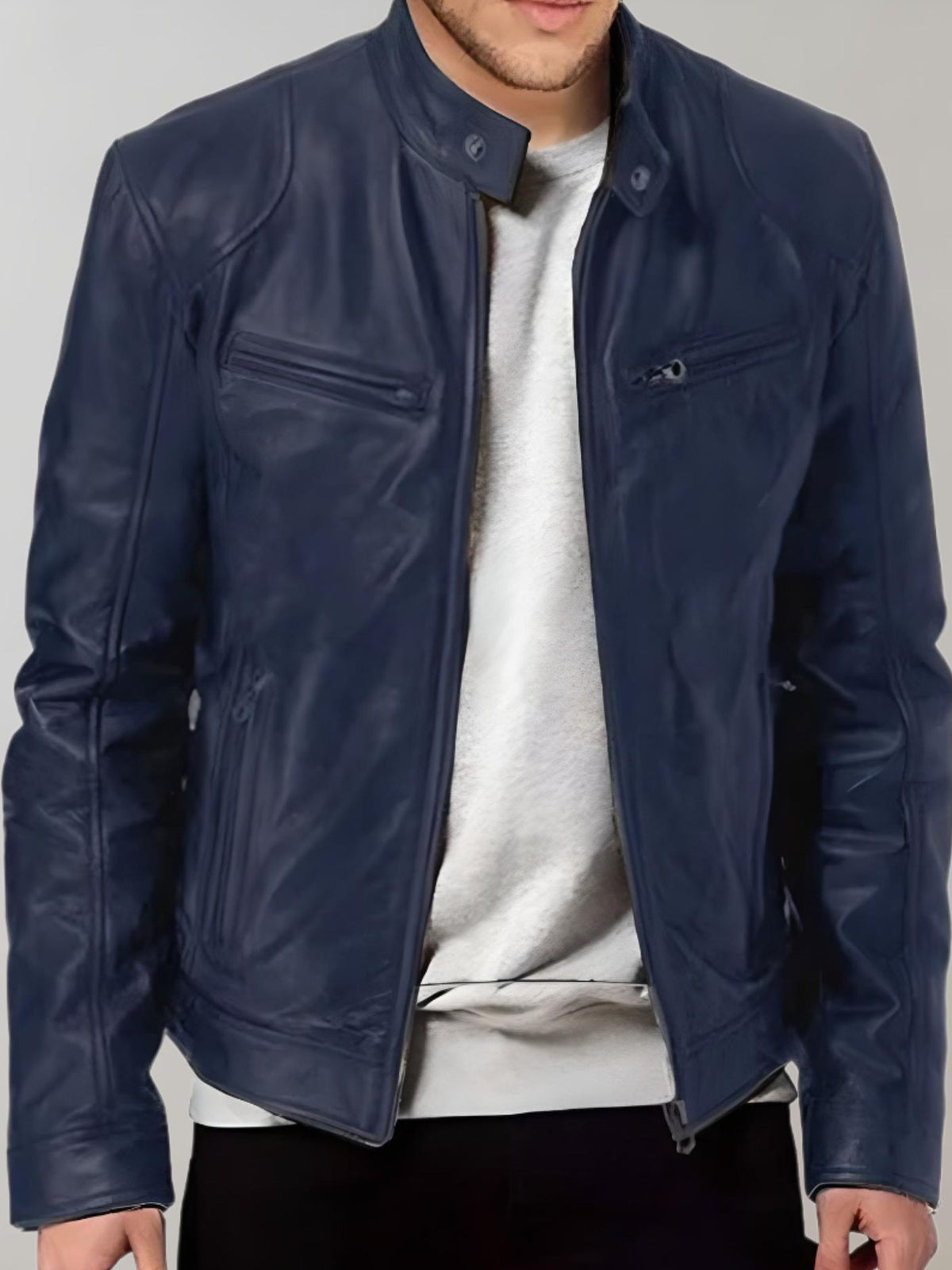 Zip Leather Jacket for Men