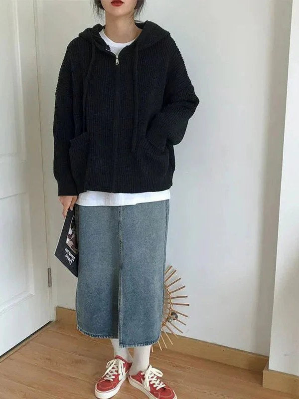 Zip Up Hooded Cardigan for Women