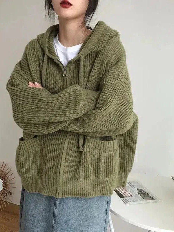 Zip Up Hooded Cardigan for Women