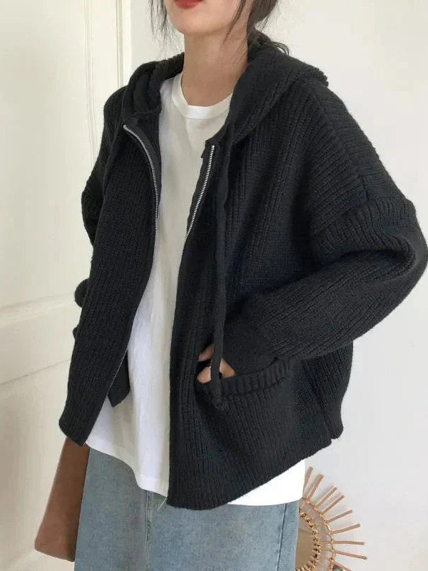 Zip Up Hooded Cardigan for Women